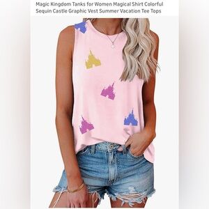 Disney Pink Sleeveless Top with Castle Print Size S
